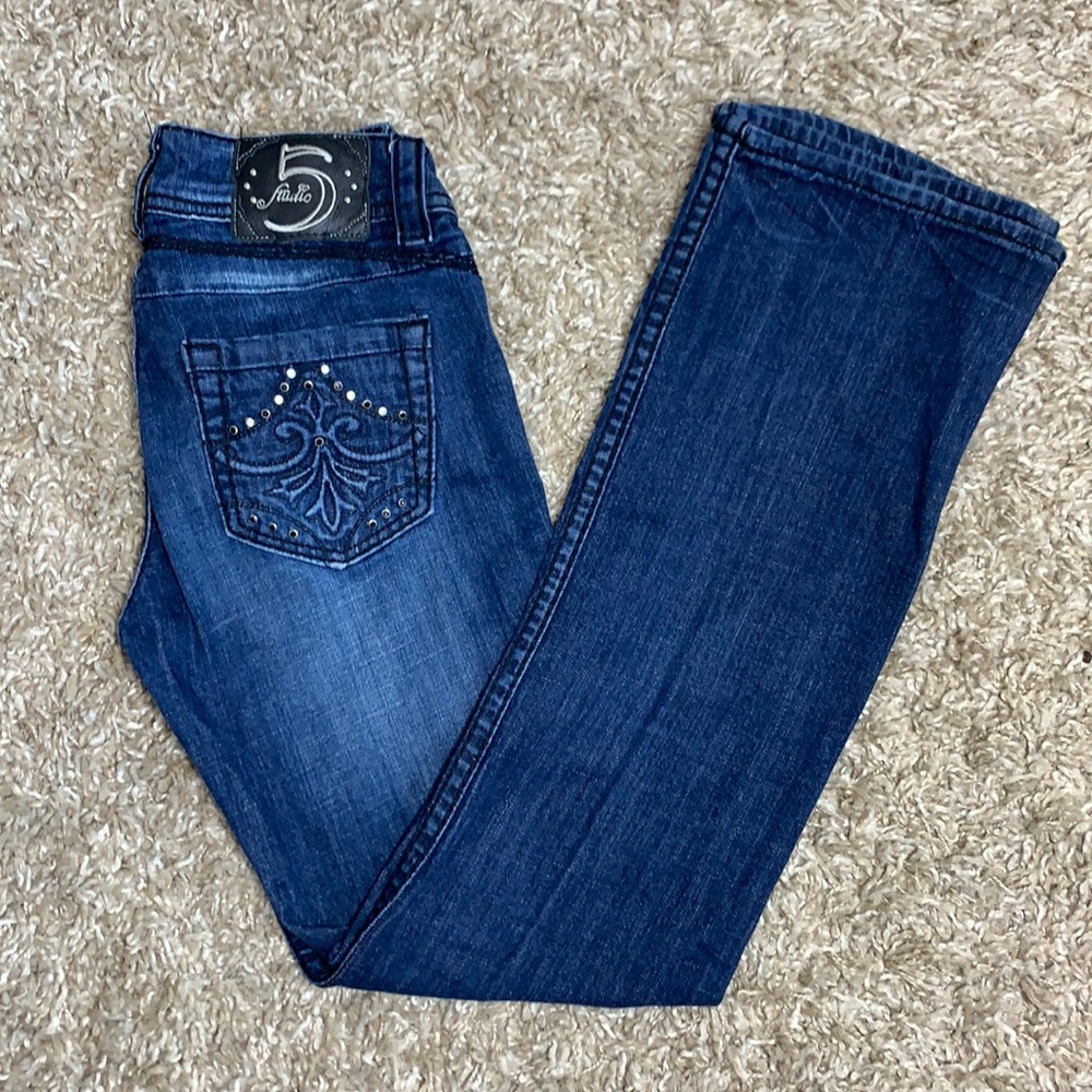 Studio 5 boot cut rhinestone embroidered jeans
